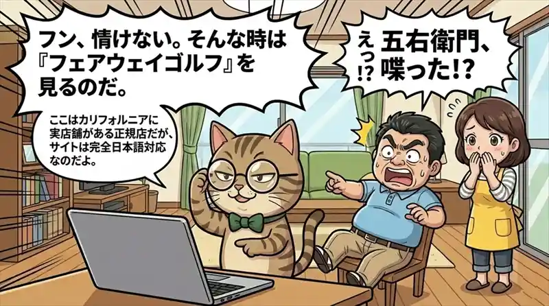 日本未発売のUSモデルクラブや、アメリカ限定デザインのキャディバッグに驚く様子