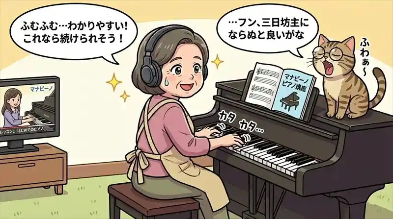 ドレミふりがなと指番号付きの特製楽譜で、練習初日から憧れの名曲を弾き始められる喜び
