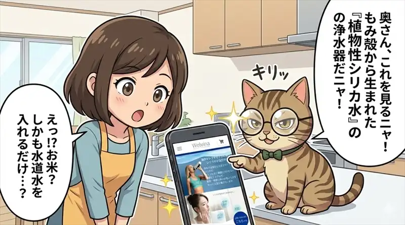 お米の籾殻由来である植物性シリカの吸収率の高さと、Welvinaのこだわりを紹介。