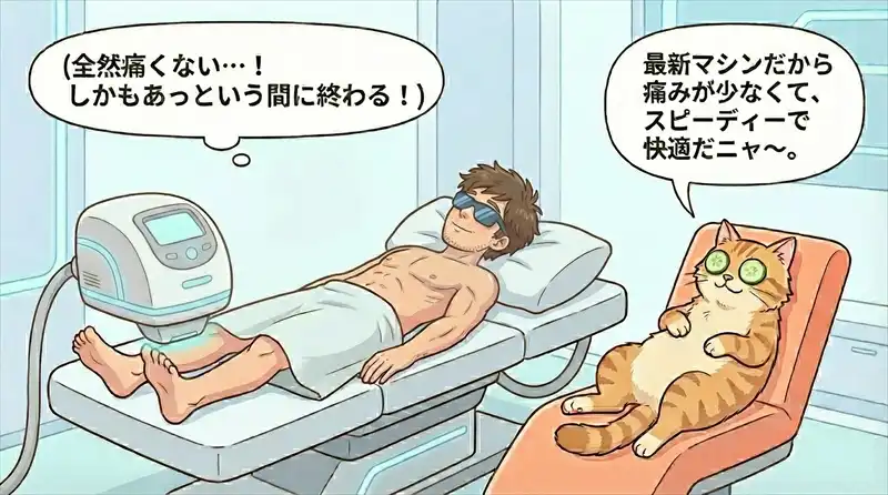 施術を重ねるごとにヒゲ剃りが楽になり、清潔感がアップしていく様子を描いた4枚目。