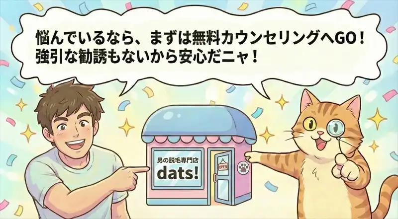 公式サイトからの簡単予約で、新しい自分への一歩を踏み出すことを促す最終コマ。