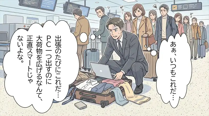 イタリア・日本・中国のデザイナーが集結したECHOLACスーツケースの歴史と品質を紹介する漫画1枚目。世界基準のデザイン賞を受賞した洗練された外観が特徴です。