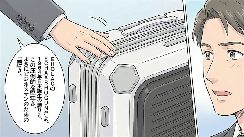 石畳の道でも驚くほど滑らかに移動できる、日本設計のHinomoto製静音ダブルキャスターの性能を紹介するシーン。深夜や早朝の移動もストレスフリーです。