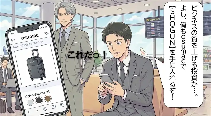 正規代理店osumacなら、類似品の心配がない100%正規品を安心して購入できることを伝える漫画最終コマ。1年間の製品保証も完備。